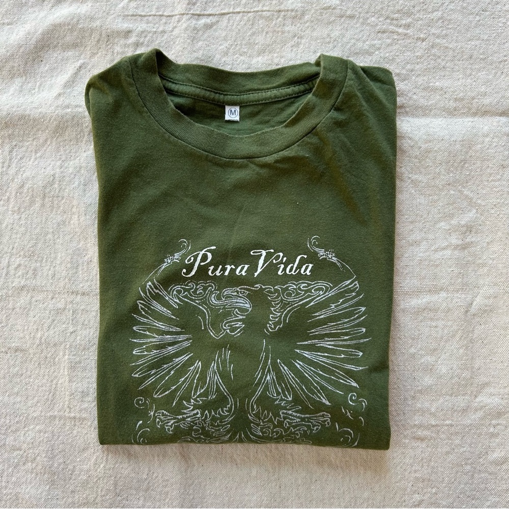 Pura Vida Costa Rica Men's Olive Graphic Short Sleeve Tee (Size M)